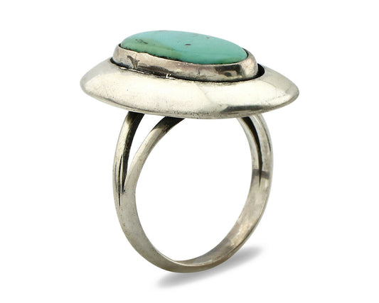 Navajo Shadow Box Ring .925 Silver Kingman Turquoise Signed M Montoya C80s