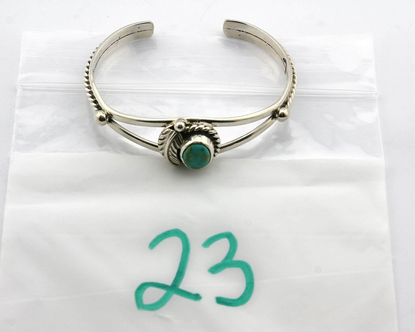 Navajo Bracelet .925 Silver Turquoise Mountain Signed Calvin Peterson C.80's
