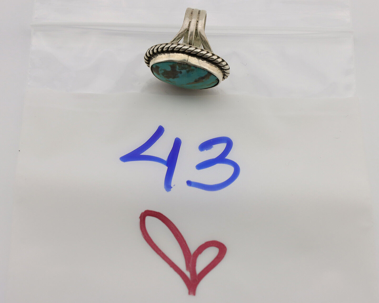 Navajo Ring .925 Silver Kingman Turquoise Native American Artist C.1980s