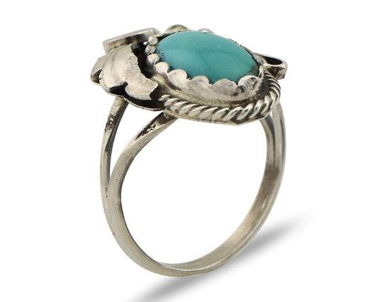 Navajo Inlaid Ring 925 Silver Blue Turquoise Artist Signed Justin Morris C.80s