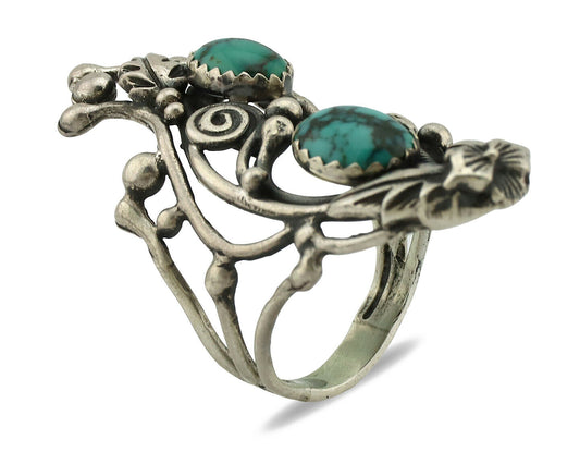 Navajo Ring .925 Silver Natural Turquoise Signed Prairie Fire C.80's