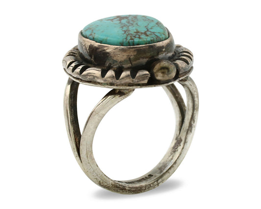 Navajo Ring .925 Silver Kingman Turquoise Artist Signed Gecko C.1980's