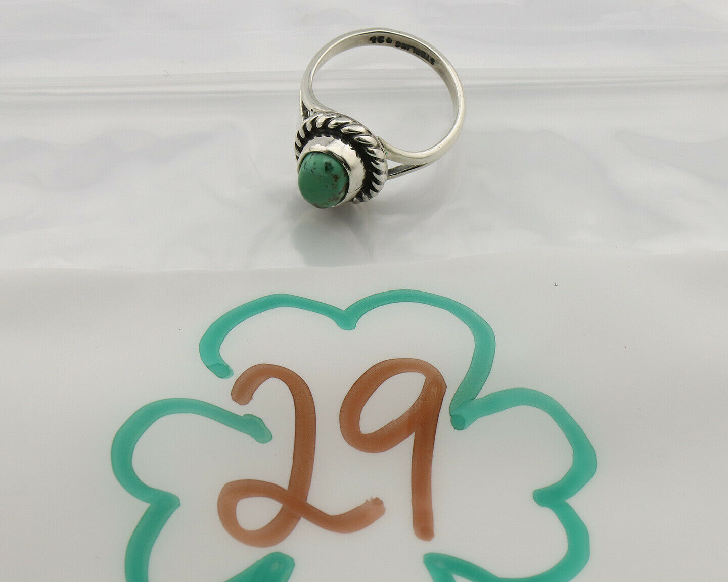 Navajo Ring .925 Silver Kingman Turquoise Artist Signed Gecko C.90's