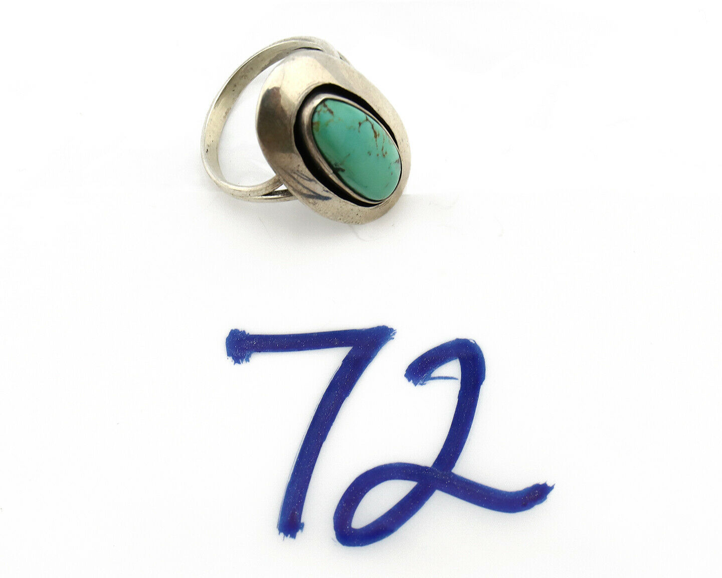 Navajo Shadow Box Ring .925 Silver Blue Turquoise Signed M Montoya C80s