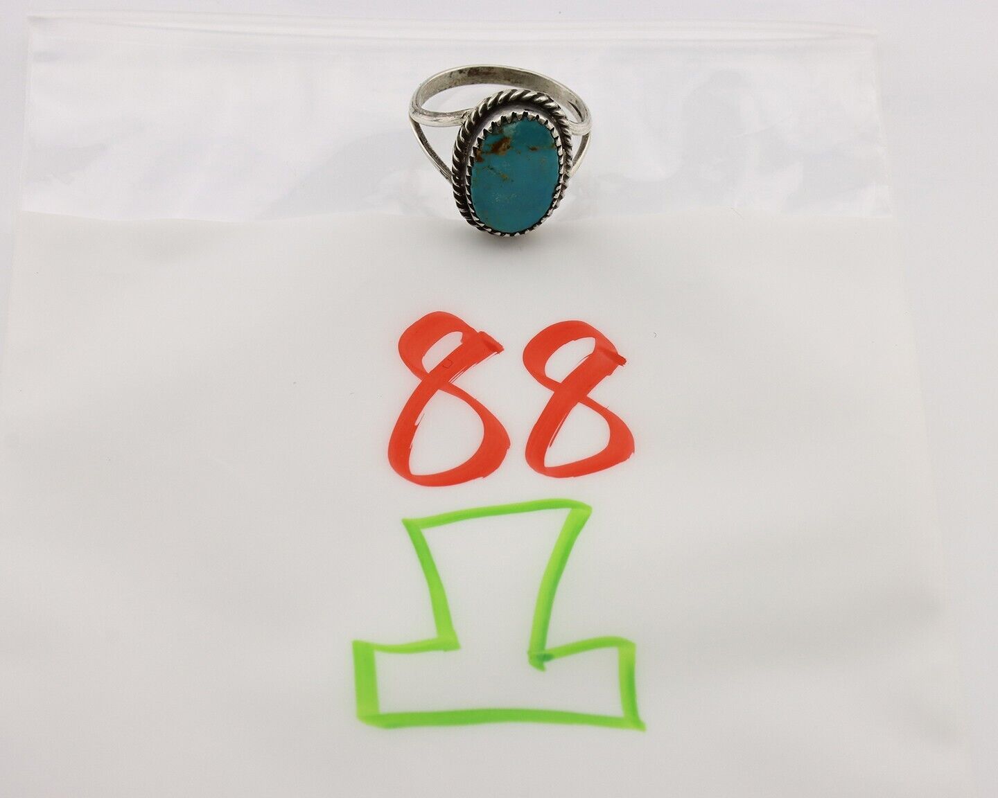 Navajo Handmade Ring 925 Silver Kingman Turquoise Artist Signed MC C.80's