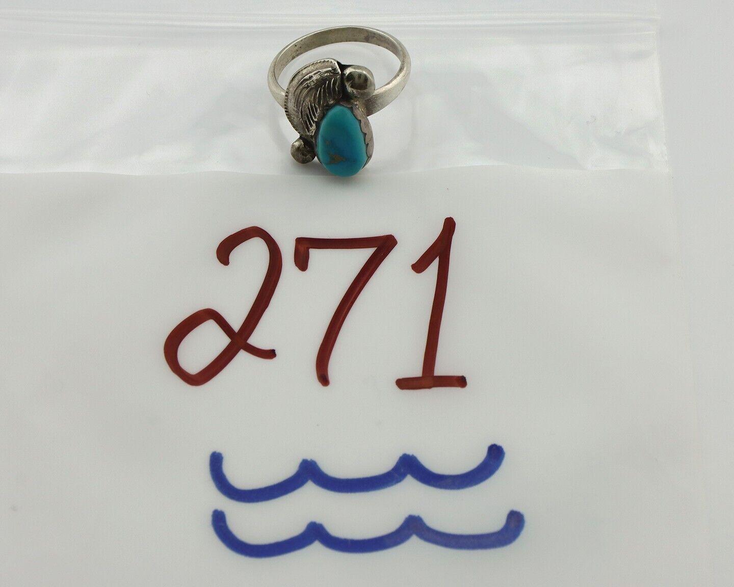 Zuni Ring 925 Silver Natural Mined Blue Turquoise Artist Signed Simplicio C.80's