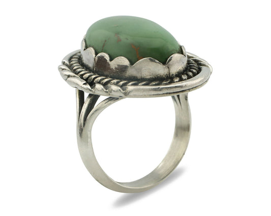 Navajo Ring .925 Silver Natural Uncolored Green Turquoise Signed Apache C.80's