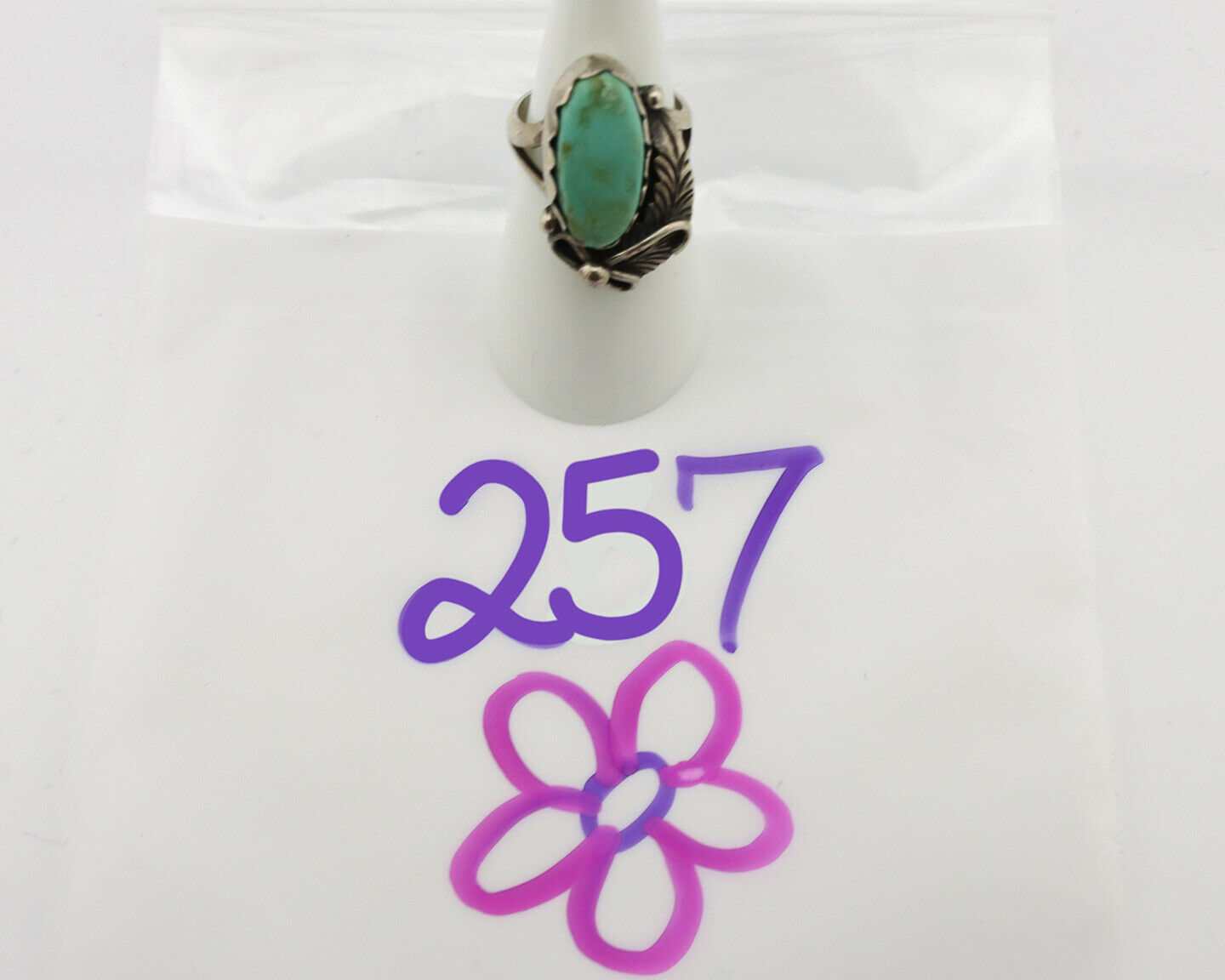 Navajo Ring .925 Silver Kingman Turquoise Native American Signed C.80's