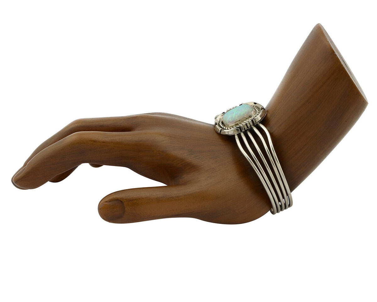 Navajo Bracelet .925 Silver Natural Pink Mussel Signed Hyson Craig C.90's