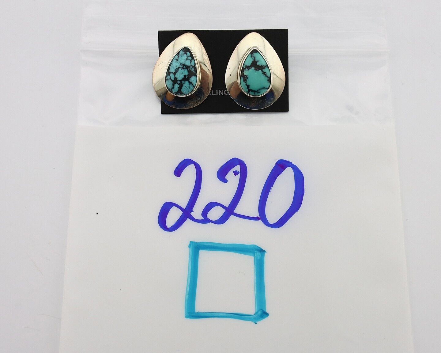 Navajo Earrings 925 Silver Blue Spiderweb Turquoise Native American Artist C90s
