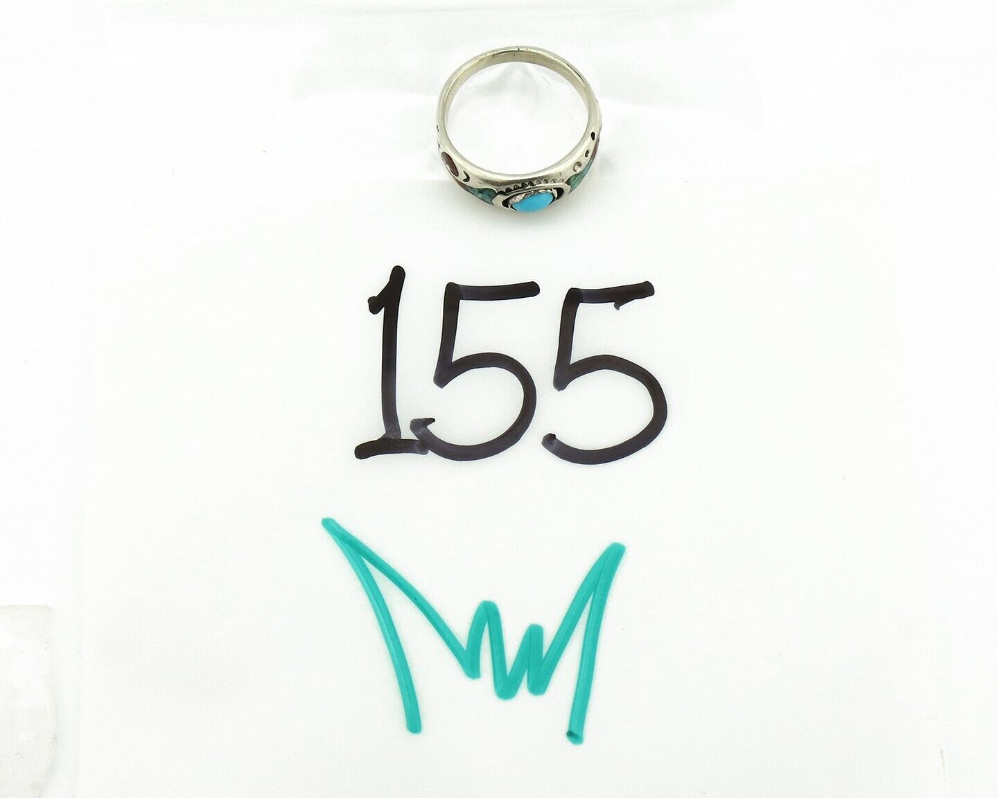 Navajo Handmade Ring 925 Silver Blue Turquoise & Coral Native American C.80's