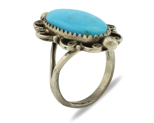 Navajo Ring .925 Silver Blue Turquoise Native American Artist C.80's