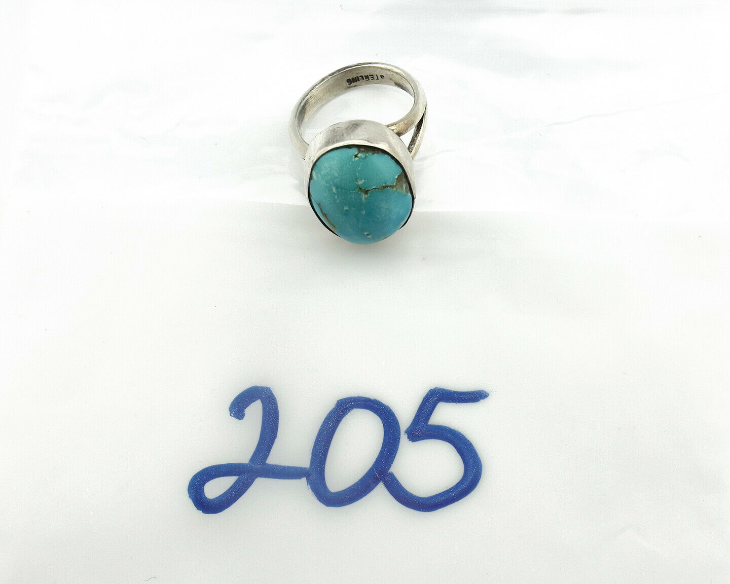 Navajo Ring .925 Silver Natural Blue Turquoise Signed Apache C.80's