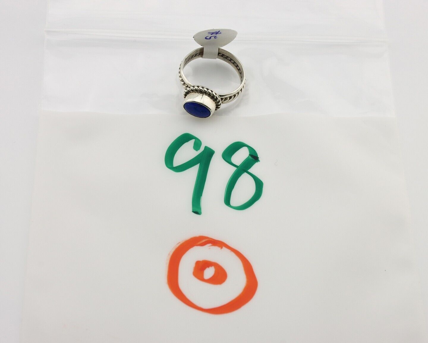 Navajo Ring 925 Silver Lapis Hand Stamped Native American Artist C.80's