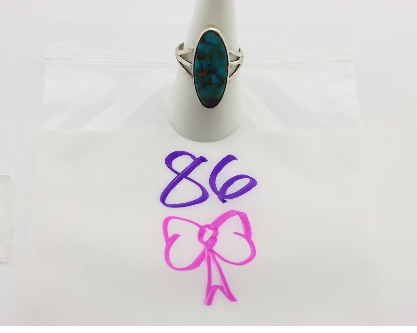 Navajo Ring .925 Silver Blue Gem Turquoise Native American Artist C.80's