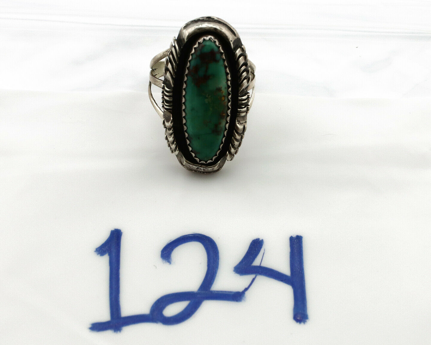 Navajo Shield Ring .925 Silver Blue Green Turquoise Artist Signed LY C.80's