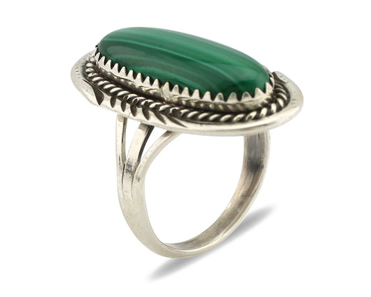 Navajo Ring 925 Silver Natural Malachite Artist Signed William Denetdale C.80's