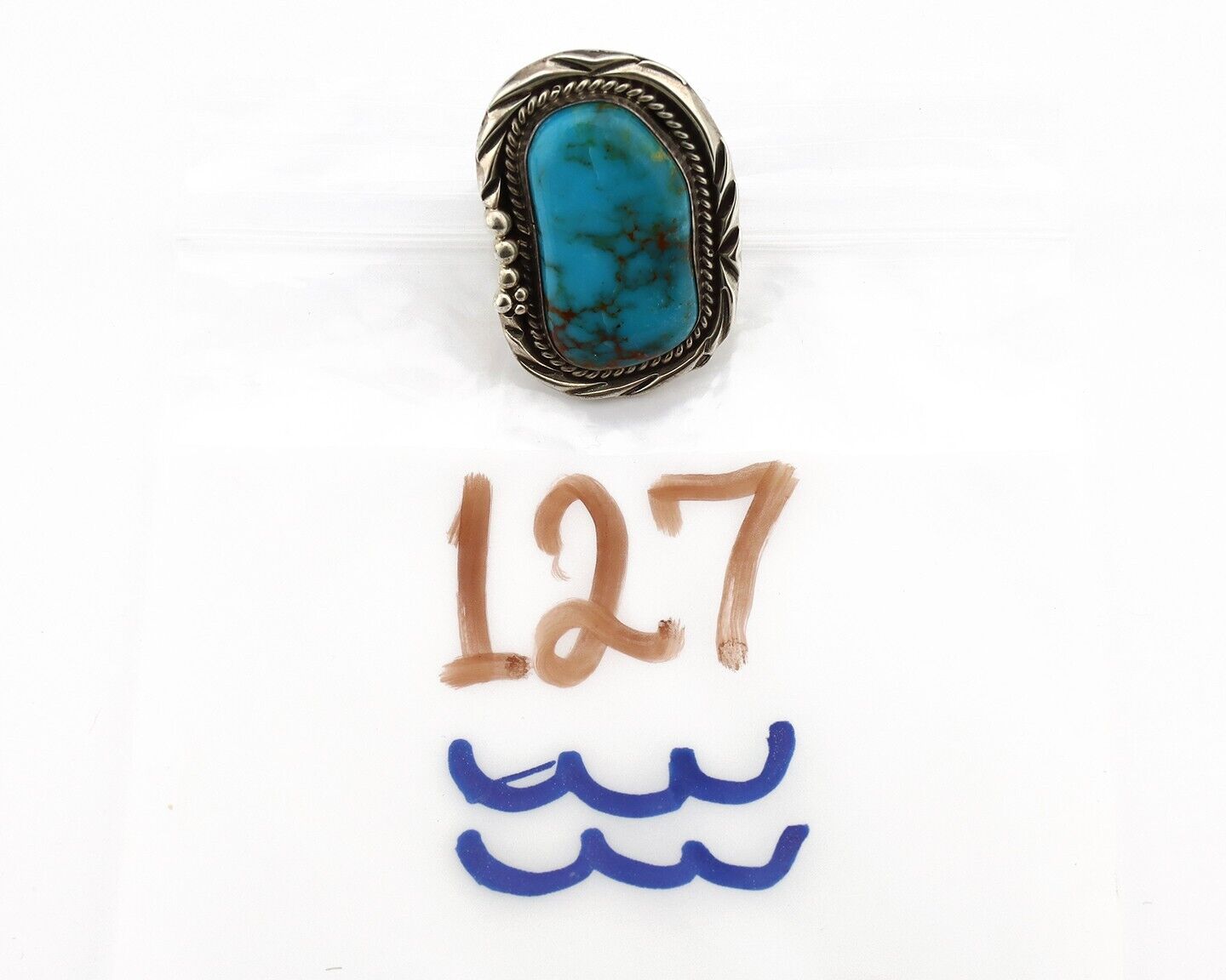 Navajo Ring 925 Silver Natural Blue Turquoise Artist Signed D Zachary C.80s