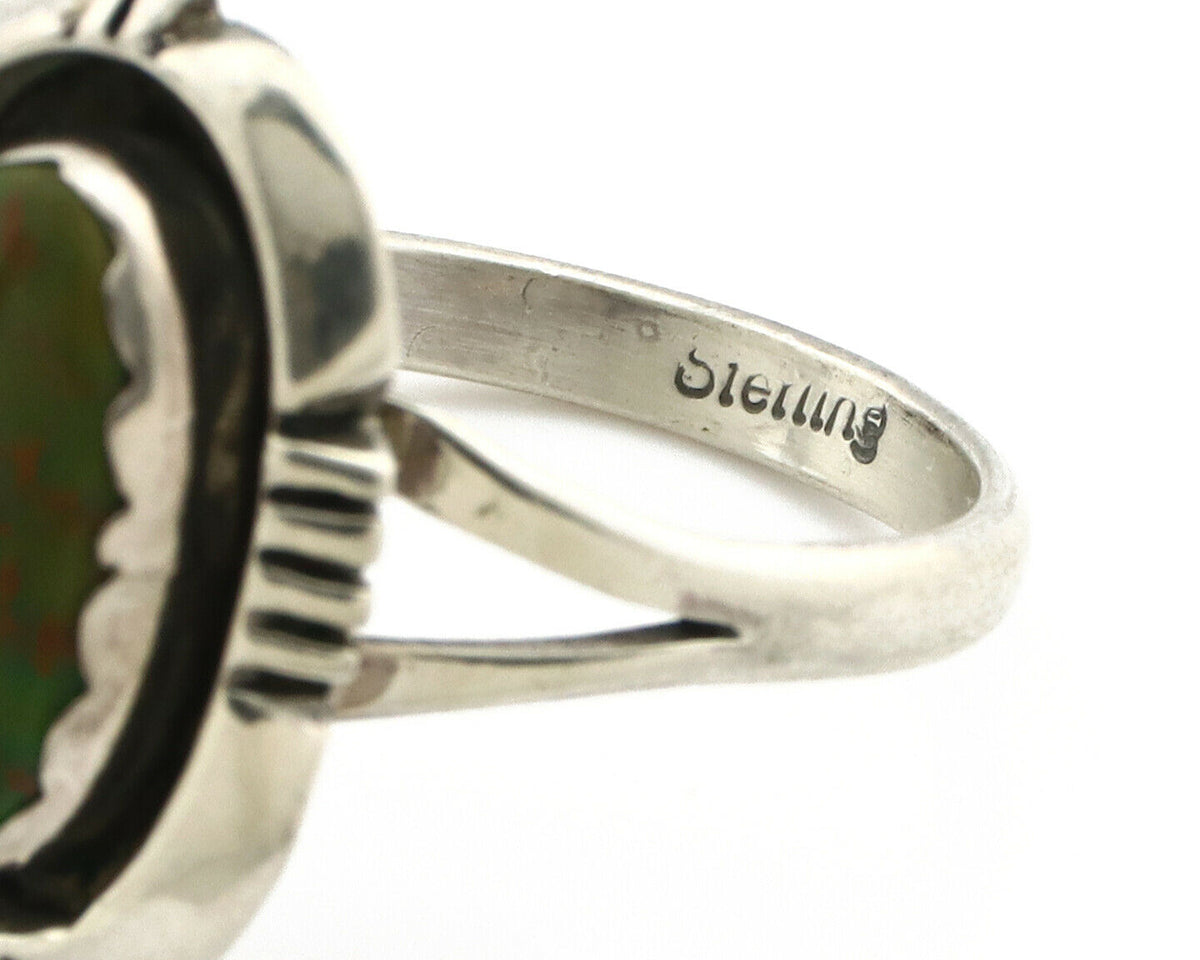 Navajo Ring .925 Silver Spiderweb Turquoise Handmade Native American Artist C80s