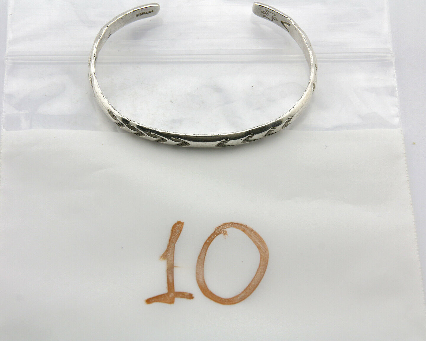 Navajo Bracelet .925 Silver Hand Stamped Arrow Head Artist V Montoya C.80's