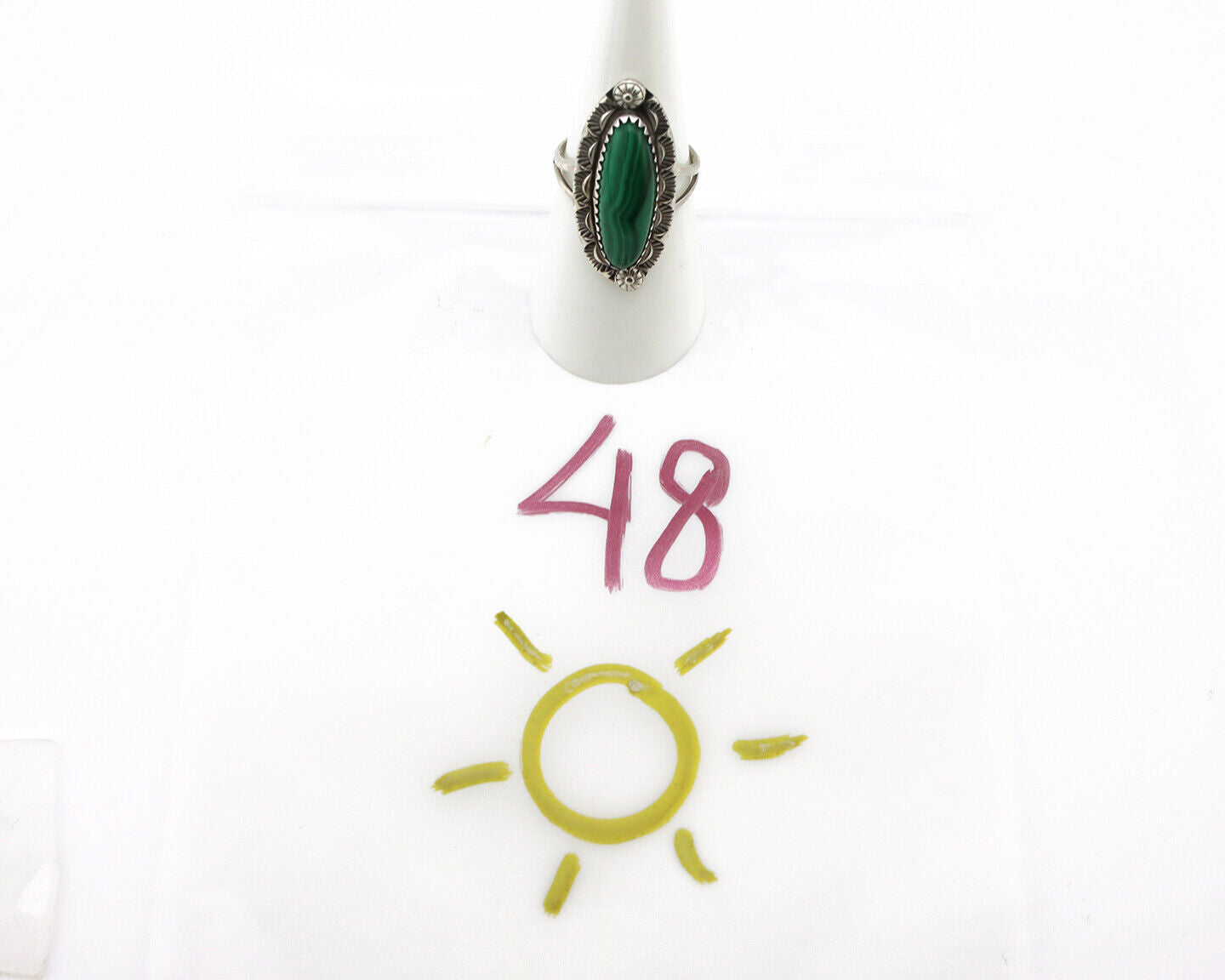 Navajo Ring 925 Silver Natural Malachite Artist Native American Signed H C.80's