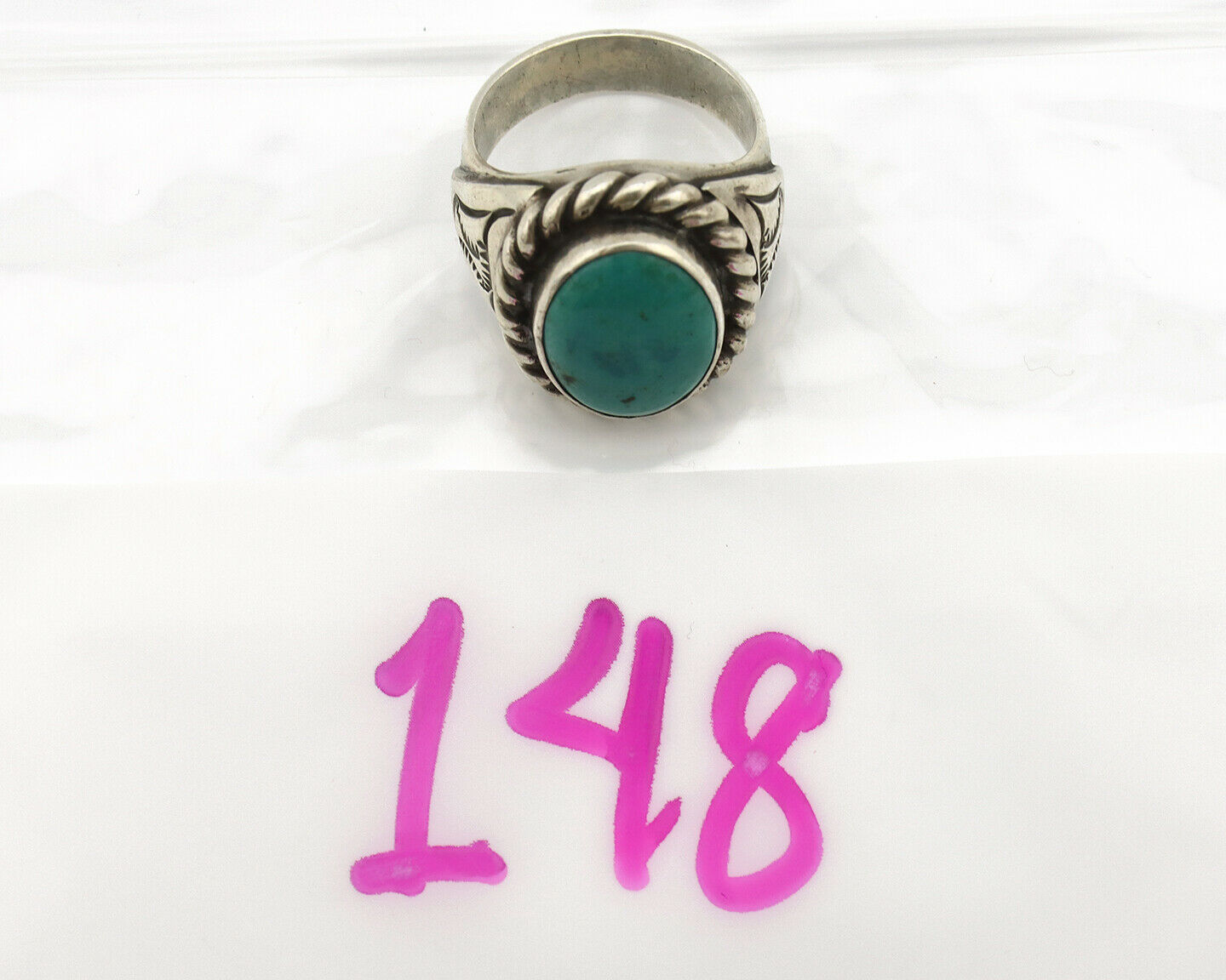 Navajo Ring .925 Silver Green Turquoise Artist Signed Apache Manufacturing C80s