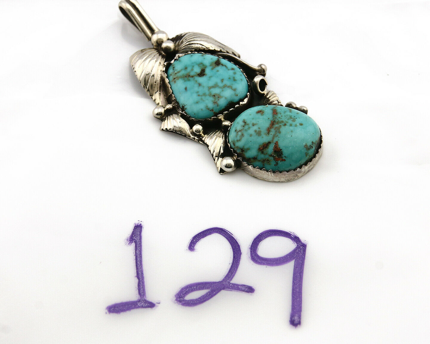 Navajo Pendant .925 Silver Kingman Turquoise Signed Artist Tom Willeto C.80's