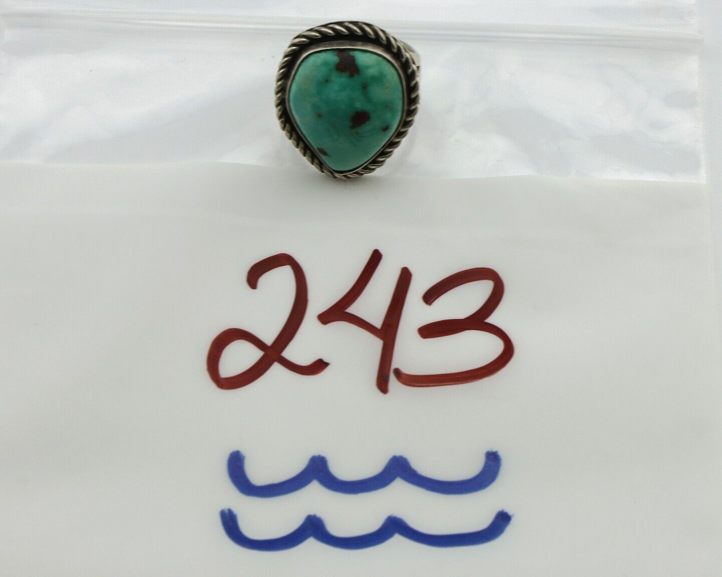 Navajo Ring 925 Silver Natural Mined Turquoise Native Signed N C.80's