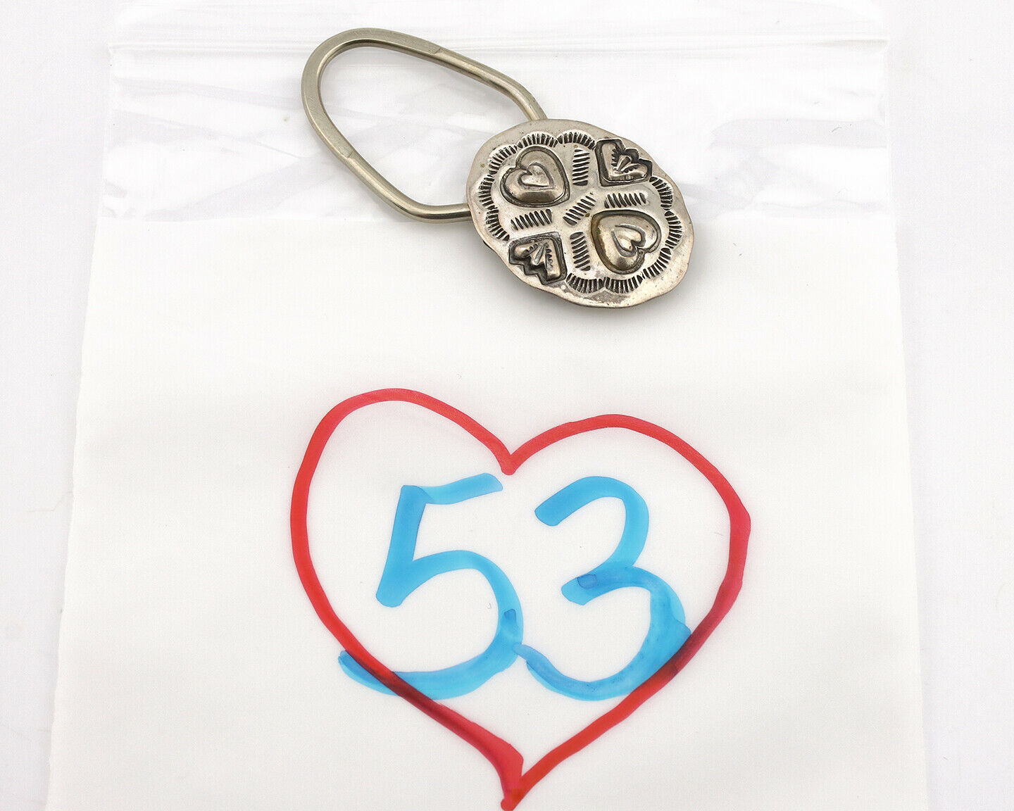 Navajo Key Chain .925 Silver Hand Stamped Native American Artist C.80s