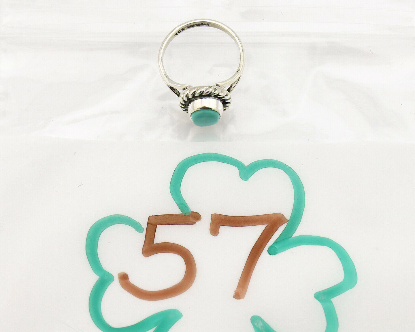 Navajo Ring .925 Silver Kingman Turquoise Artist Signed Gecko C.90's