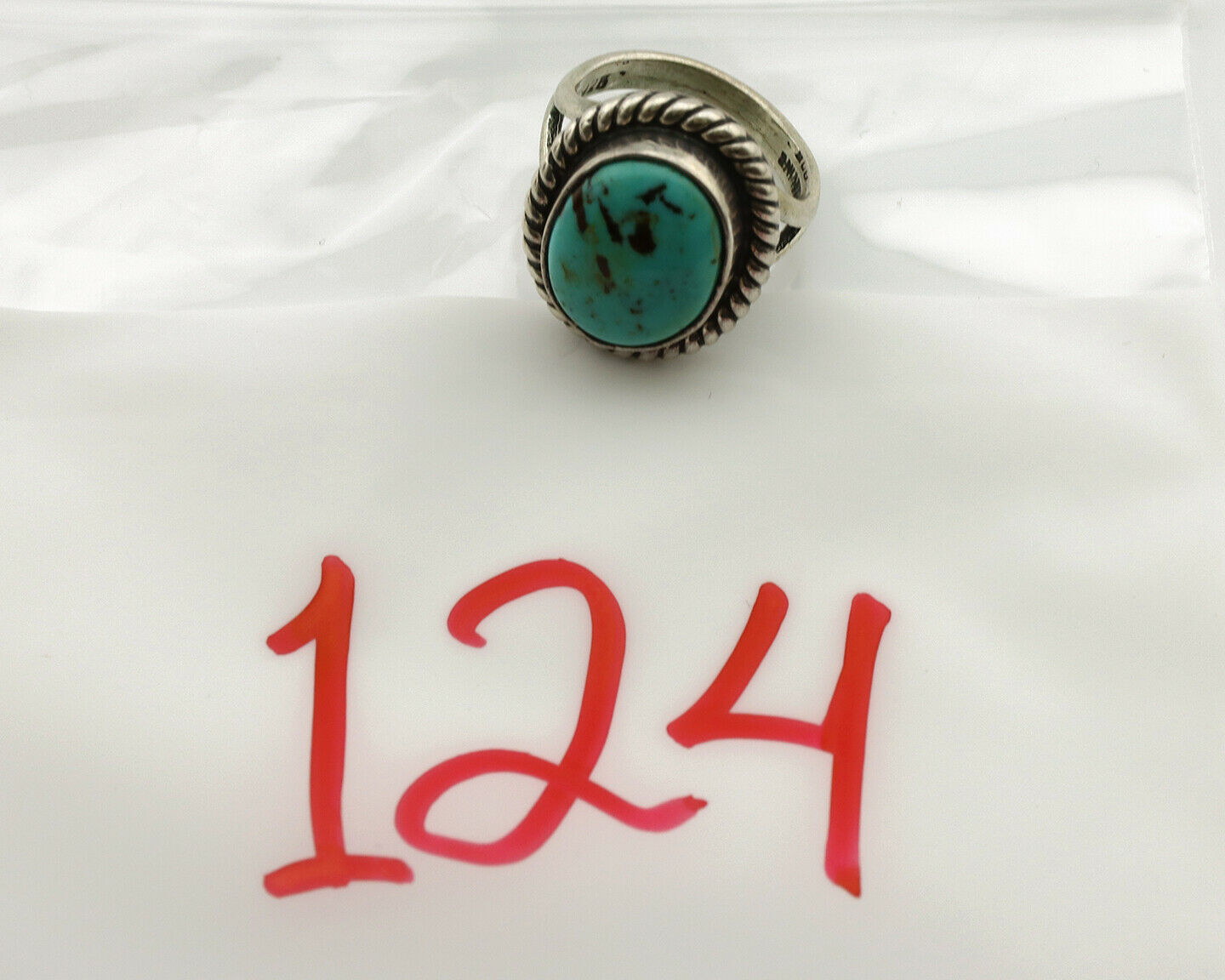 Navajo Ring .925 Silver Kingman Turquoise Native American Artist C.1980's