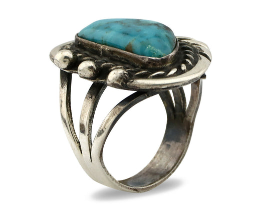 Navajo Ring .925 Silver Spiderweb Turquoise Native American Artist C.80's