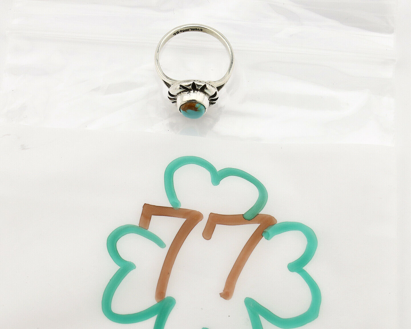 Navajo Ring .925 Silver Kingman Turquoise Artist Signed Gecko C.90's