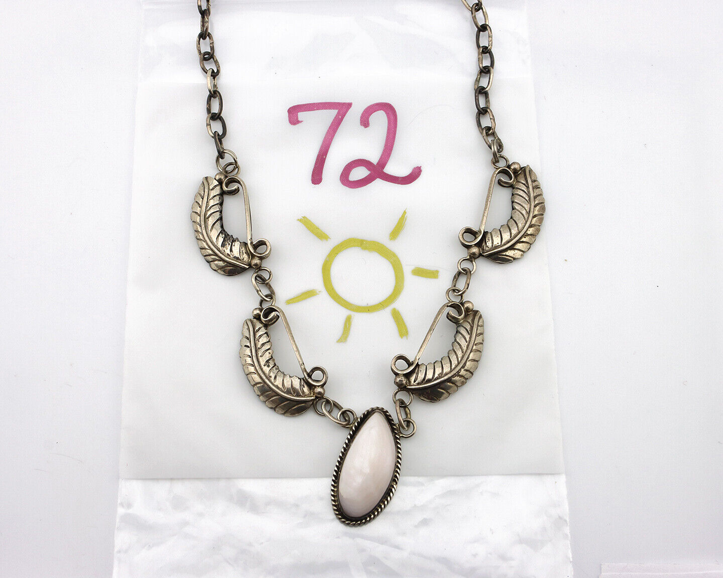 Navajo Necklace 925 Silver Pink Mussel Artist Signed VP C.80's