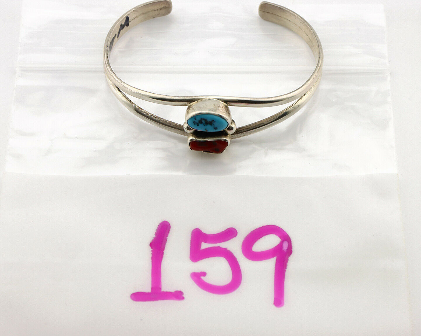 Navajo Bracelet .925 Silver Turquoise & Coral Artist Native American C.1980's