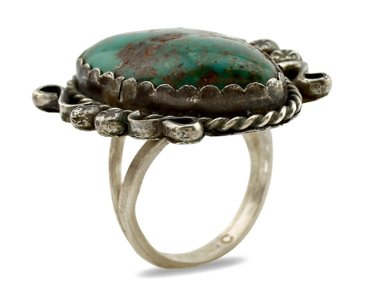 Navajo Ring .925 Silver Kingman Turquoise Artist Signed CC C.1980's