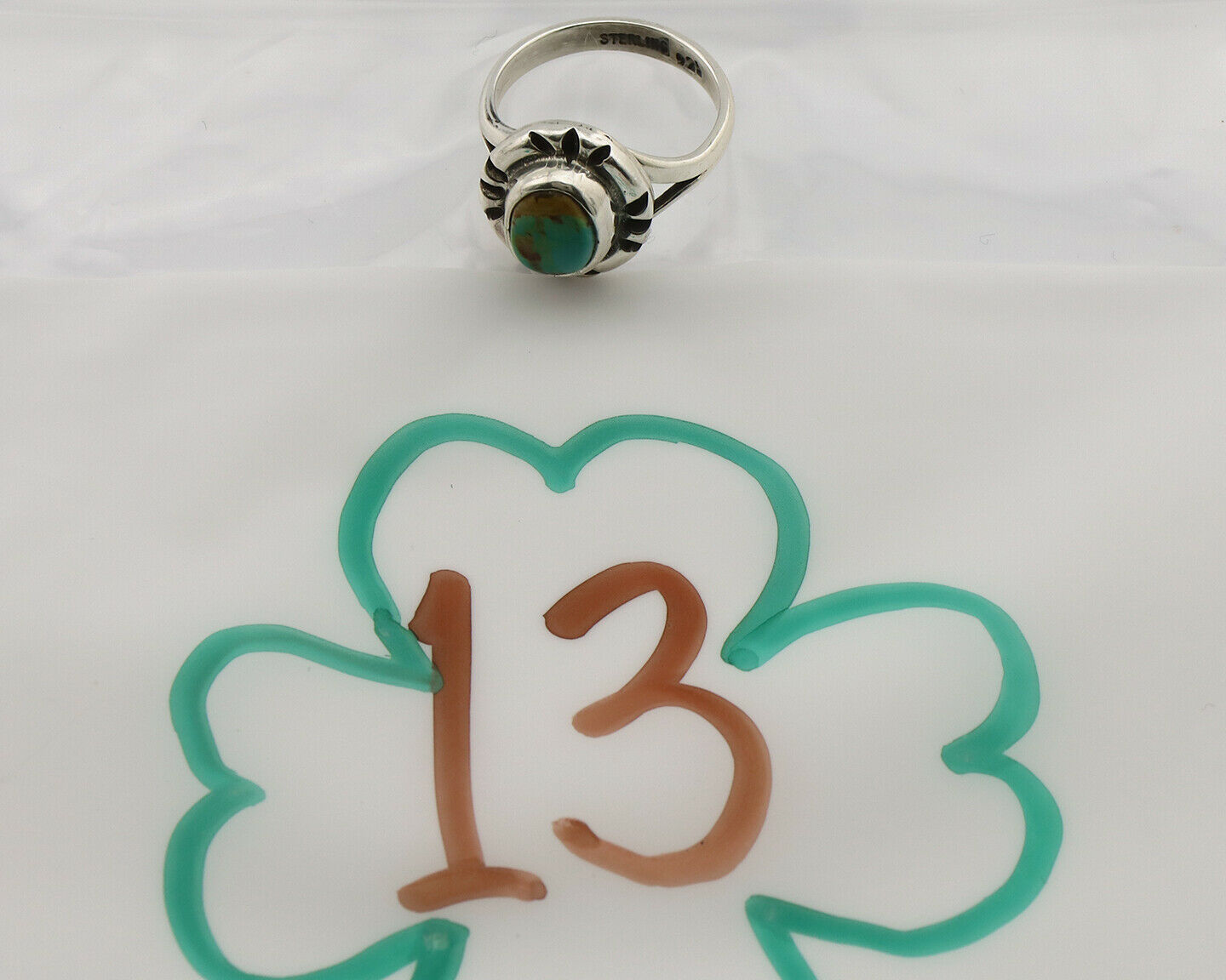 Navajo Ring .925 Silver Kingman Turquoise Artist Signed Gecko C.90's