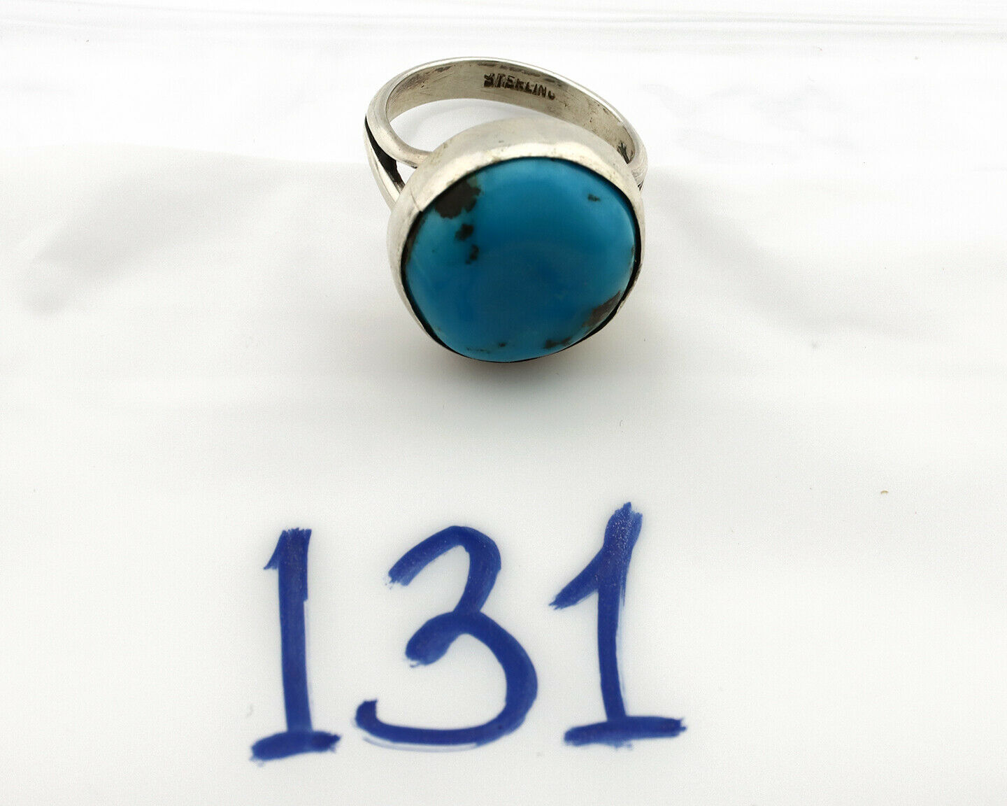 Navajo Shield Ring .925 Silver Kingman Turquoise Native American Artist C.80's