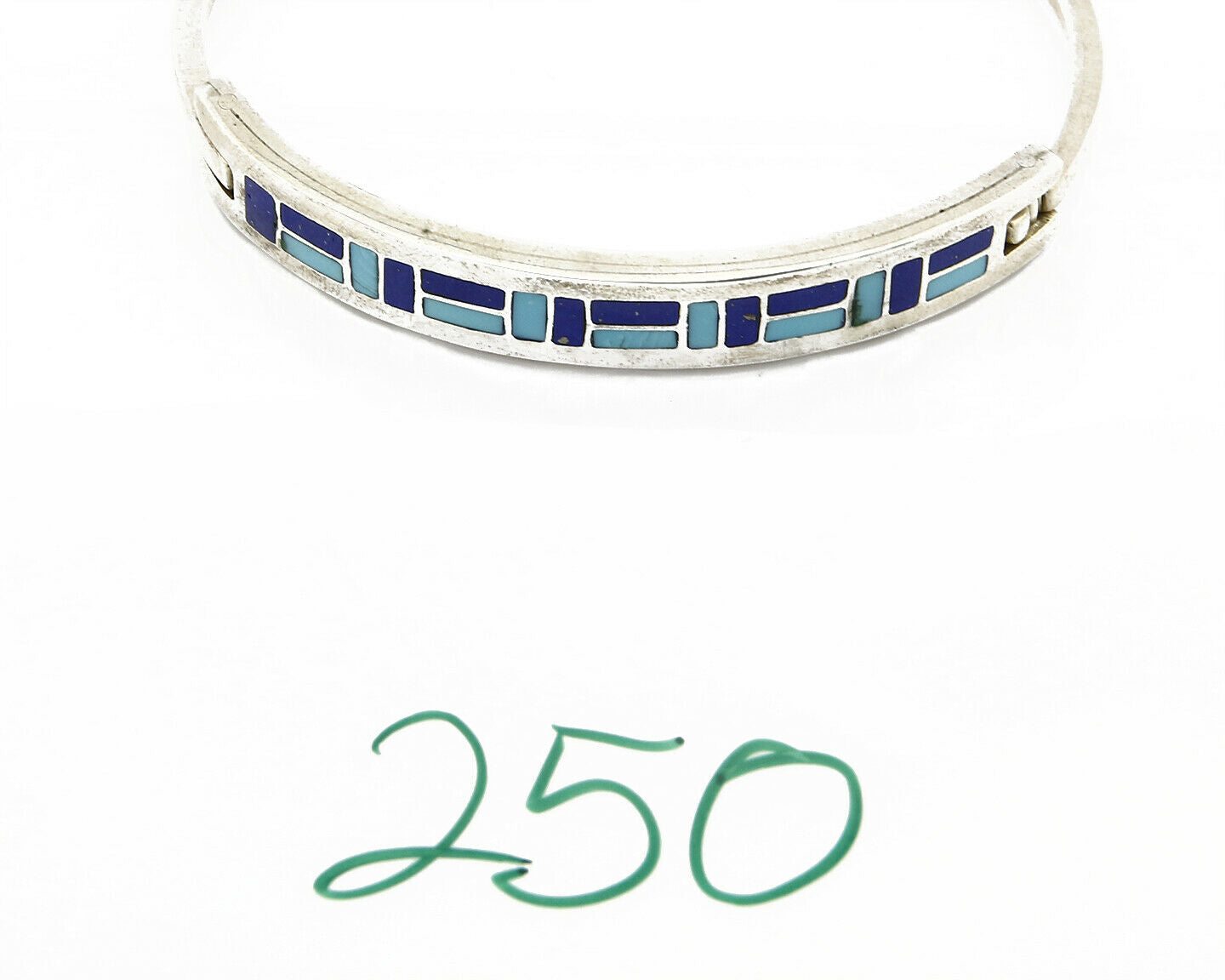 Vtg Navajo Signed ED. B Handmade Inlaid .925 Silver Bracelet