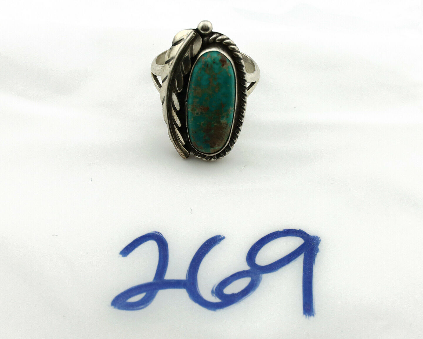 Navajo Ring .925 Silver Turquoise Mountain Signed Artist Apache C.80's