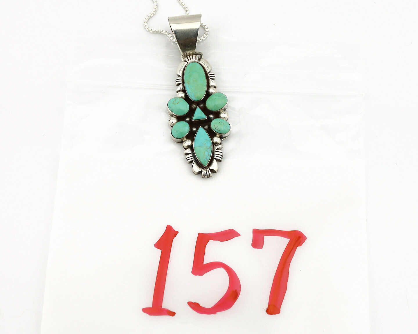 Navajo Necklace .925 Silver Kingman Turquoise Signed JY C.1980's