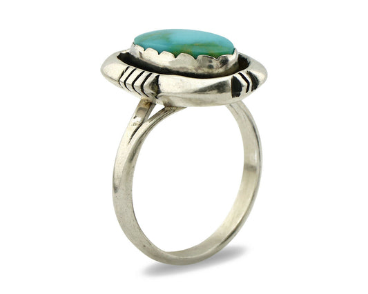 Navajo Ring .925 Silver Kingman Turquoise Handmade Native American Artist C80s