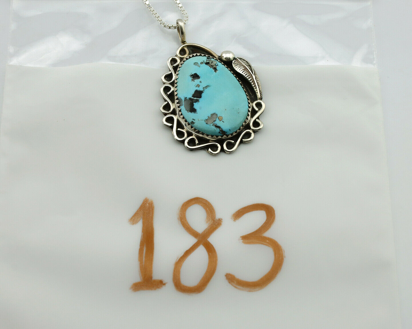 Navajo Necklace .925 Silver Blue Turquoise Signed JR C.1980's