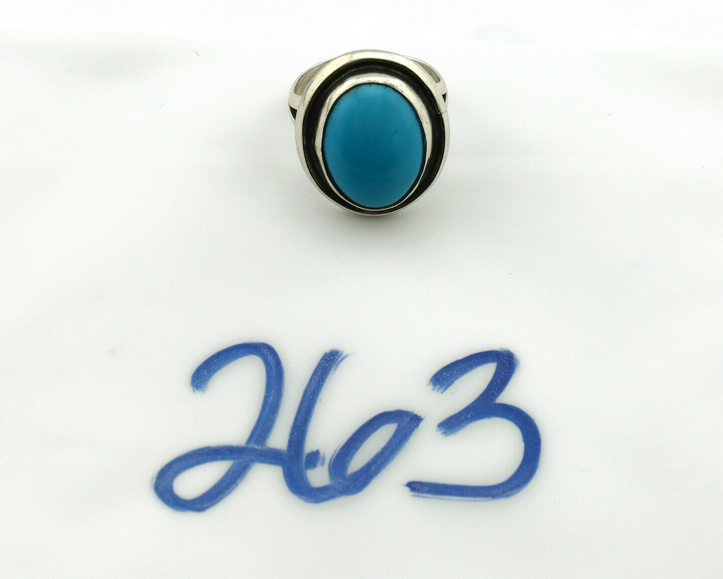 Navajo Ring .925 Silver Kingman Turquoise Handmade Native American Artist C80s