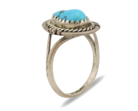 Navajo Ring .925 Silver Sleeping Beauty Turquoise Artist Signed BW C.80's