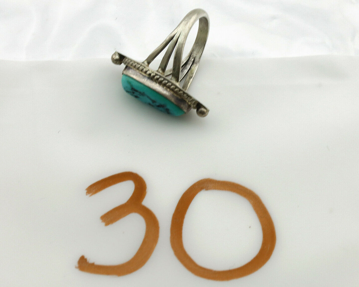 Navajo Ring .925 Silver Blue Turquoise Artist Signed S King C.1980's