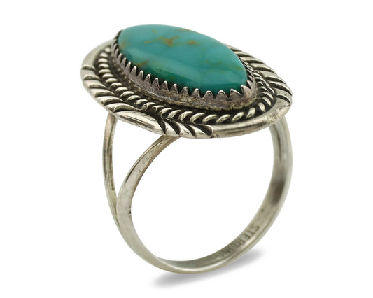 Navajo Ring .925 Silver Kingman Turquoise Native American Artist C.1980's