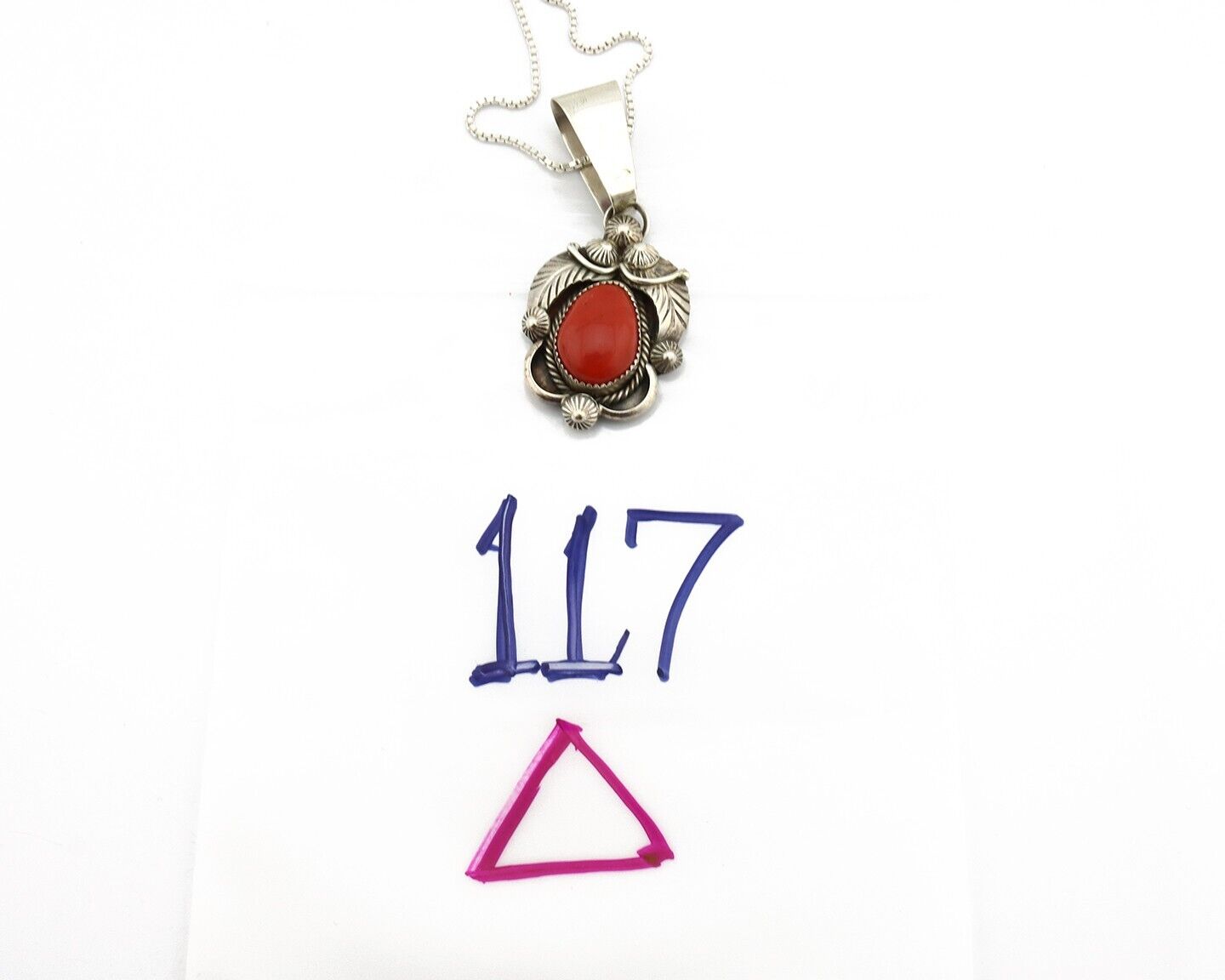 Navajo Necklace 925 Silver Red Medterranean Artist Signed FC & STG C.80's