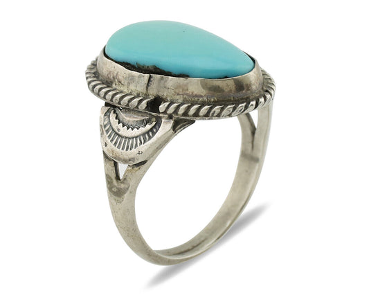 Navajo Ring .925 Silver Blue Turquoise Native American Artist C.1980s