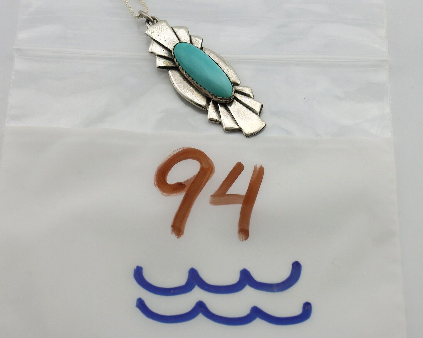 Navajo Handmade Necklace 925 Silver Natural Blue Turquoise Native Artist C.80's